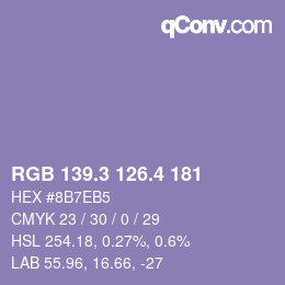 カラーコード: RGB 139.3 126.4 181 | qconv.com