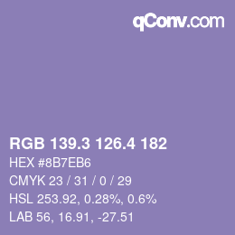 カラーコード: RGB 139.3 126.4 182 | qconv.com