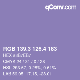 カラーコード: RGB 139.3 126.4 183 | qconv.com