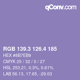 カラーコード: RGB 139.3 126.4 185 | qconv.com
