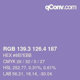 カラーコード: RGB 139.3 126.4 187 | qconv.com