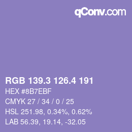 カラーコード: RGB 139.3 126.4 191 | qconv.com