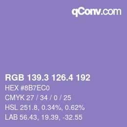 カラーコード: RGB 139.3 126.4 192 | qconv.com