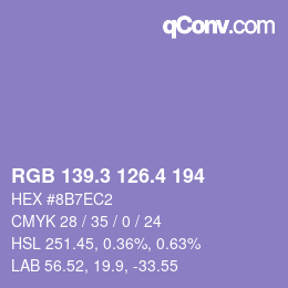 カラーコード: RGB 139.3 126.4 194 | qconv.com