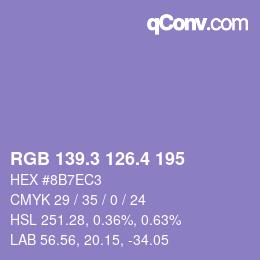 カラーコード: RGB 139.3 126.4 195 | qconv.com