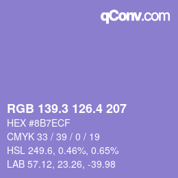 カラーコード: RGB 139.3 126.4 207 | qconv.com
