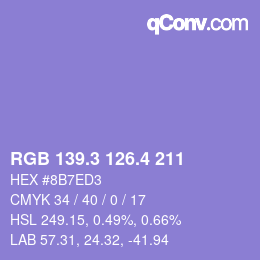カラーコード: RGB 139.3 126.4 211 | qconv.com