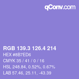 カラーコード: RGB 139.3 126.4 214 | qconv.com