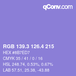 カラーコード: RGB 139.3 126.4 215 | qconv.com