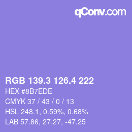 カラーコード: RGB 139.3 126.4 222 | qconv.com
