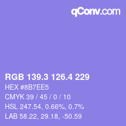 カラーコード: RGB 139.3 126.4 229 | qconv.com
