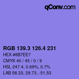 カラーコード: RGB 139.3 126.4 231 | qconv.com