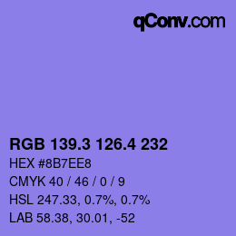 カラーコード: RGB 139.3 126.4 232 | qconv.com