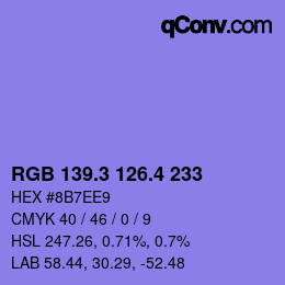 カラーコード: RGB 139.3 126.4 233 | qconv.com