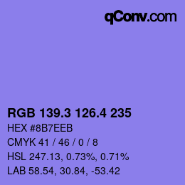 カラーコード: RGB 139.3 126.4 235 | qconv.com