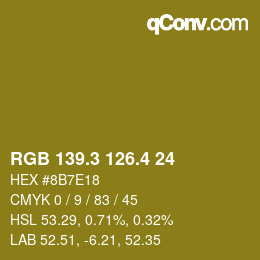 カラーコード: RGB 139.3 126.4 24 | qconv.com