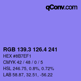 カラーコード: RGB 139.3 126.4 241 | qconv.com