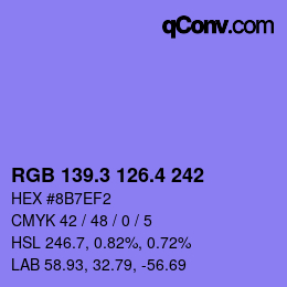 カラーコード: RGB 139.3 126.4 242 | qconv.com