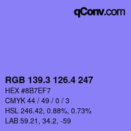 カラーコード: RGB 139.3 126.4 247 | qconv.com