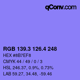 カラーコード: RGB 139.3 126.4 248 | qconv.com
