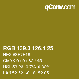 カラーコード: RGB 139.3 126.4 25 | qconv.com