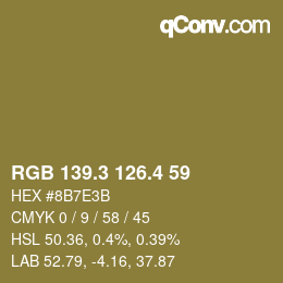 カラーコード: RGB 139.3 126.4 59 | qconv.com