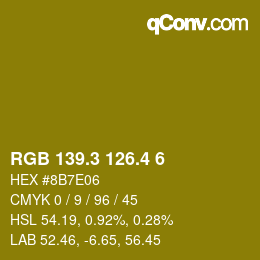 カラーコード: RGB 139.3 126.4 6 | qconv.com