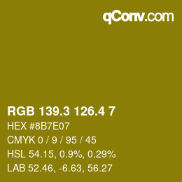 カラーコード: RGB 139.3 126.4 7 | qconv.com
