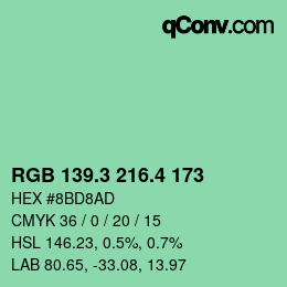 カラーコード: RGB 139.3 216.4 173 | qconv.com