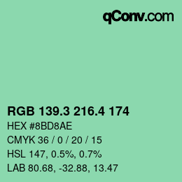 カラーコード: RGB 139.3 216.4 174 | qconv.com