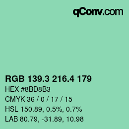 カラーコード: RGB 139.3 216.4 179 | qconv.com