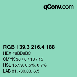 カラーコード: RGB 139.3 216.4 188 | qconv.com