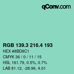 カラーコード: RGB 139.3 216.4 193 | qconv.com