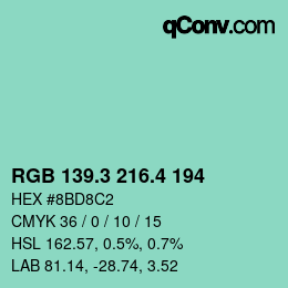カラーコード: RGB 139.3 216.4 194 | qconv.com