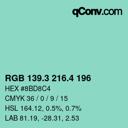 カラーコード: RGB 139.3 216.4 196 | qconv.com