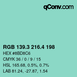 カラーコード: RGB 139.3 216.4 198 | qconv.com