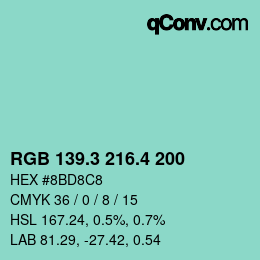 カラーコード: RGB 139.3 216.4 200 | qconv.com
