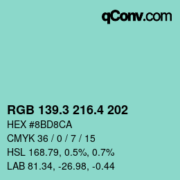 カラーコード: RGB 139.3 216.4 202 | qconv.com