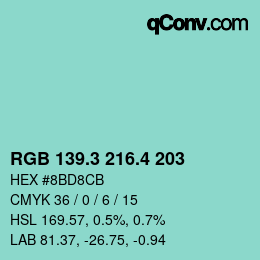 カラーコード: RGB 139.3 216.4 203 | qconv.com