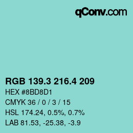 カラーコード: RGB 139.3 216.4 209 | qconv.com