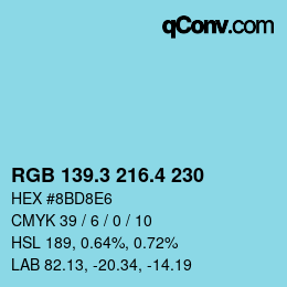 カラーコード: RGB 139.3 216.4 230 | qconv.com