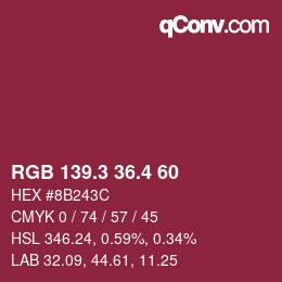カラーコード: RGB 139.3 36.4 60 | qconv.com