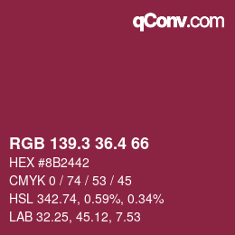 カラーコード: RGB 139.3 36.4 66 | qconv.com