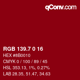 カラーコード: RGB 139.7 0 16 | qconv.com