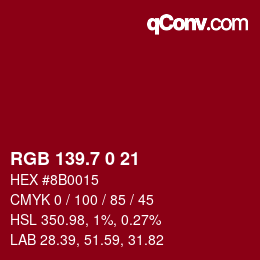 カラーコード: RGB 139.7 0 21 | qconv.com