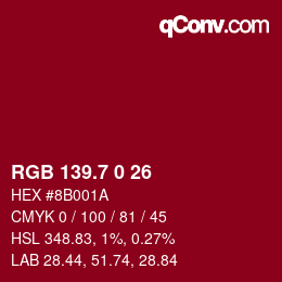 カラーコード: RGB 139.7 0 26 | qconv.com