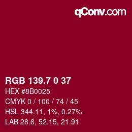 カラーコード: RGB 139.7 0 37 | qconv.com