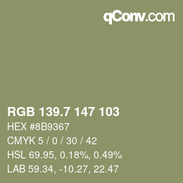 カラーコード: RGB 139.7 147 103 | qconv.com