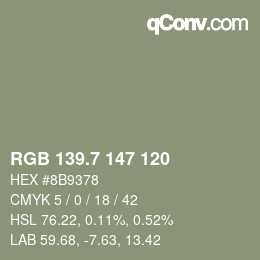 カラーコード: RGB 139.7 147 120 | qconv.com