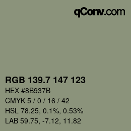 カラーコード: RGB 139.7 147 123 | qconv.com